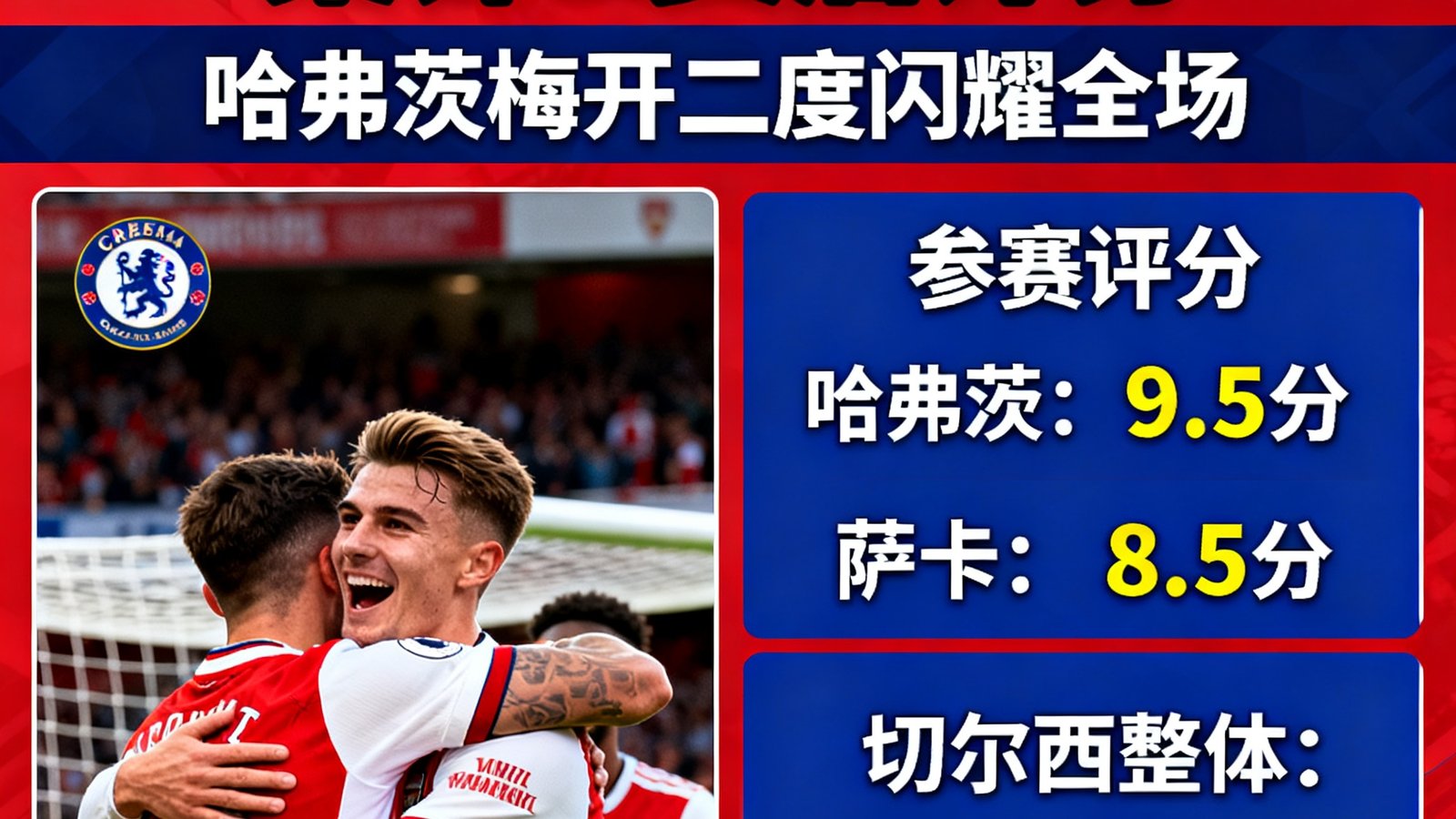 阿森纳5-0大胜切尔西，哈弗茨梅开二度，全场集锦与赛后评分